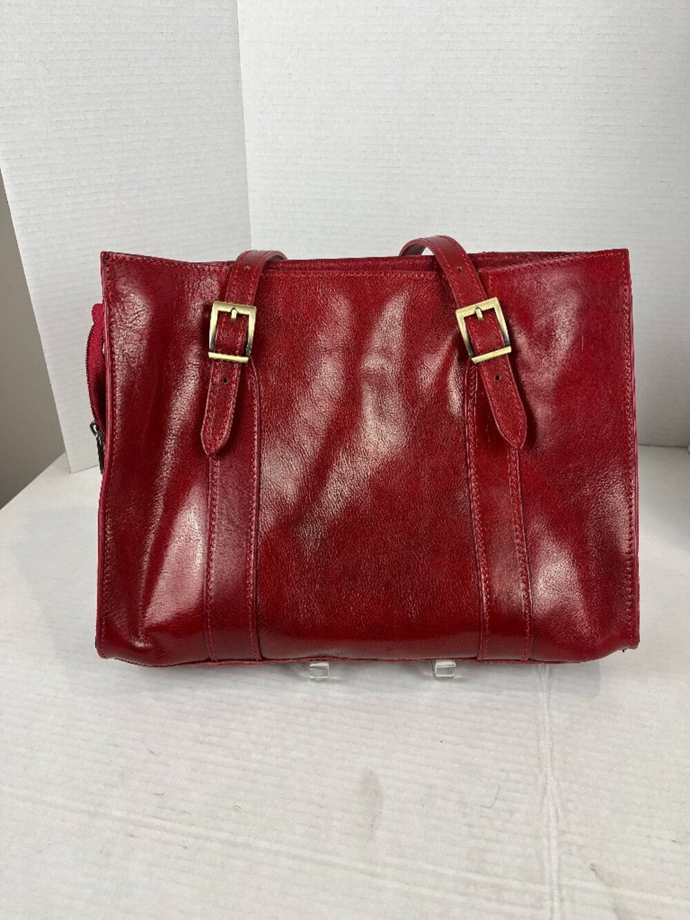 Women's Red leather Vere Pelle 2 handle tote/bag, Made in Italy